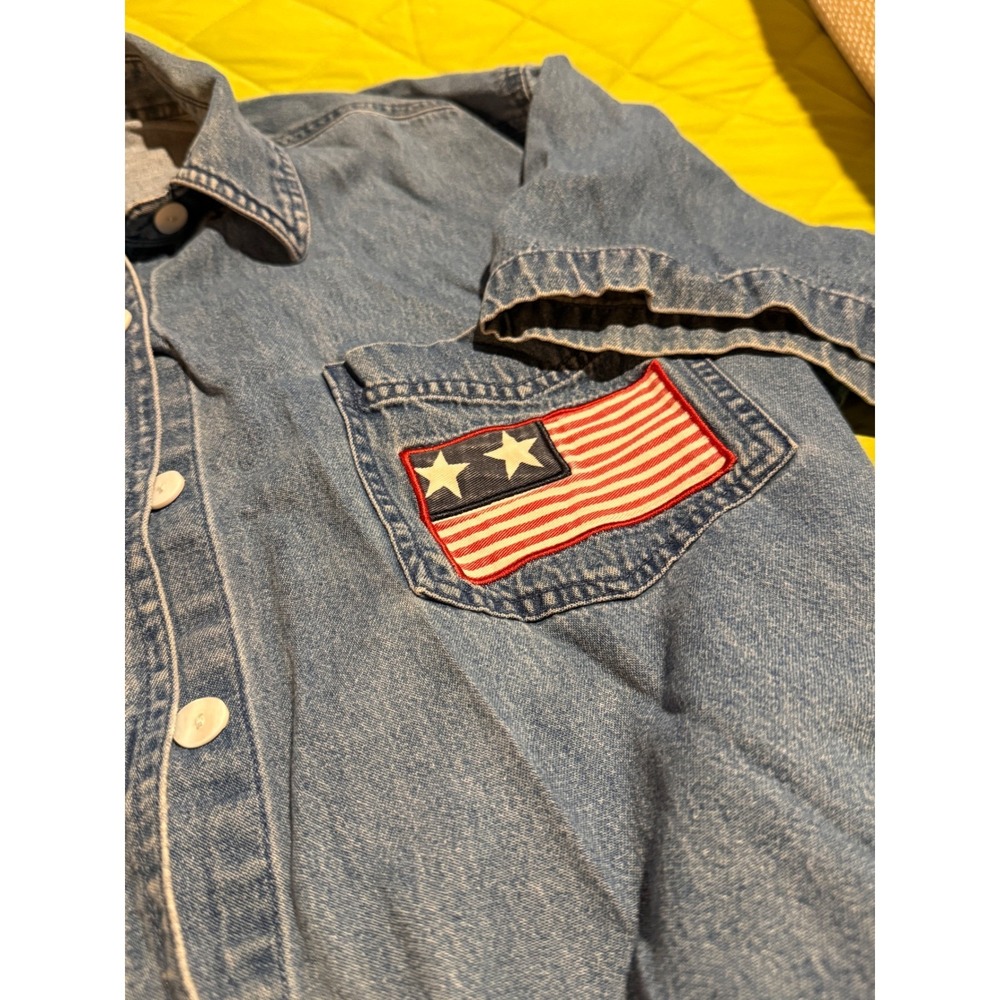 Natural Impressions Denim Shirt Women XL Blue Good Patriotic Stars Americana - Picture 5 of 10